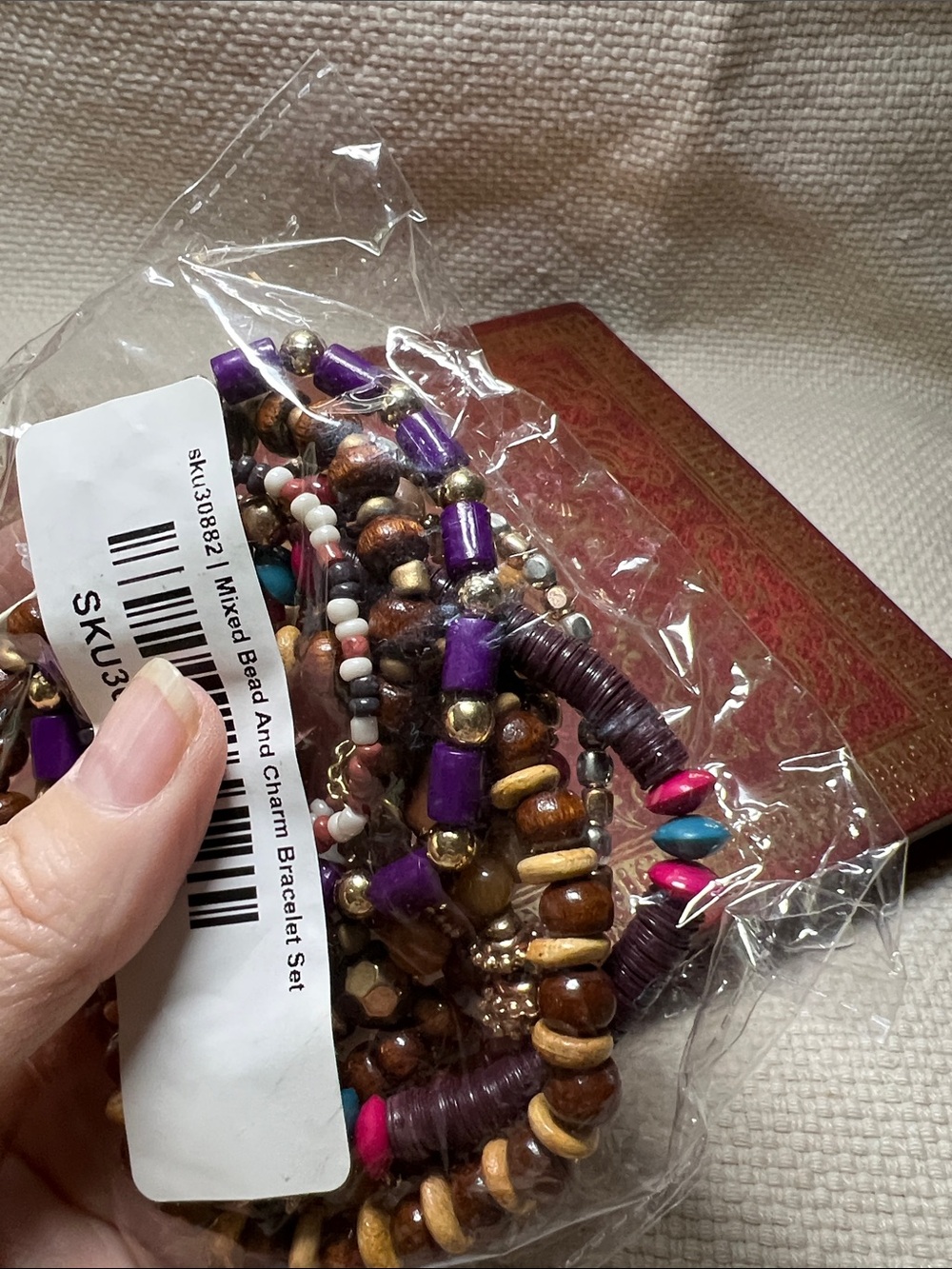 Boho Mixed Bead Charm Bracelet Set - Purple Accent
